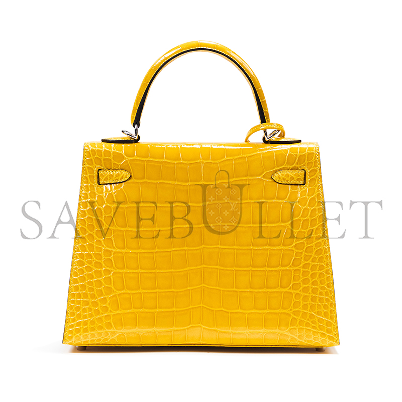 HERMÈS MASTER KELLY 25 NILE CROCODILE LEATHER AMBER YELLOW SILVER BUCKLE (25*17*7cm)